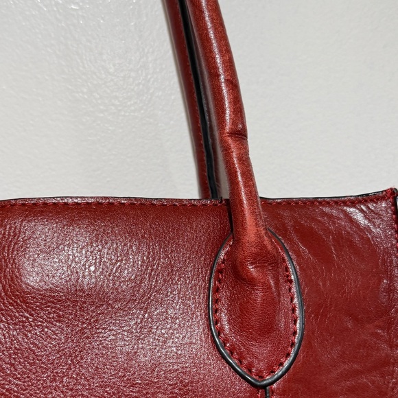 Wilsons Leather Roma Leather Push Lock Tote Handbag Dark Cherry Red Mahogany - Picture 15 of 15